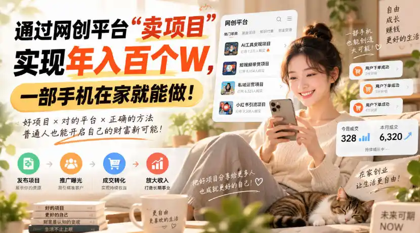靠卖网创项目变现，一年拿下百万收益！一台手机就能操作！-钱途社