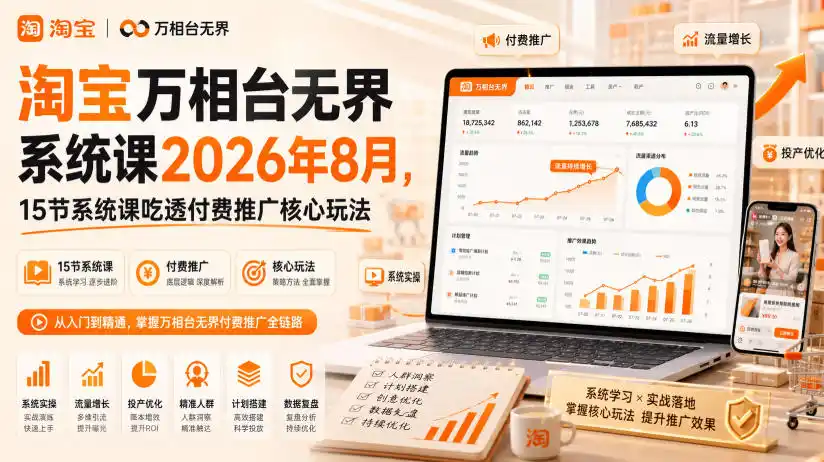 淘宝万相台无界系统课2026年8月，15节系统课吃透付费推广核心玩法-钱途社