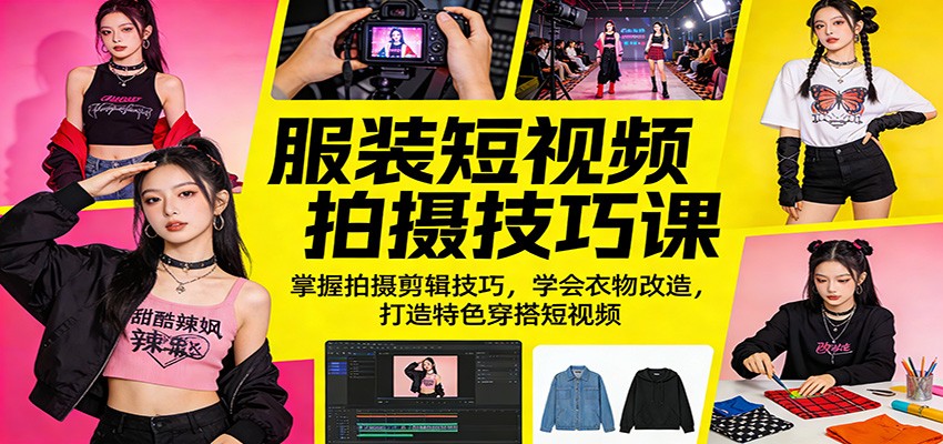 服装短视频拍摄技巧课：掌握拍摄剪辑技巧，学会衣物改造，打造特色穿搭短视频-钱途社