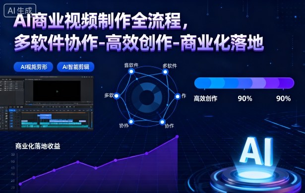 AI商业视频制作全流程，多软件协作-高效创作-商业化落地-钱途社