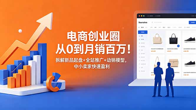 电商创业圈从0到月销百万！拆解新品起盘+全站推广+动销模型，中小卖家快速盈利-钱途社