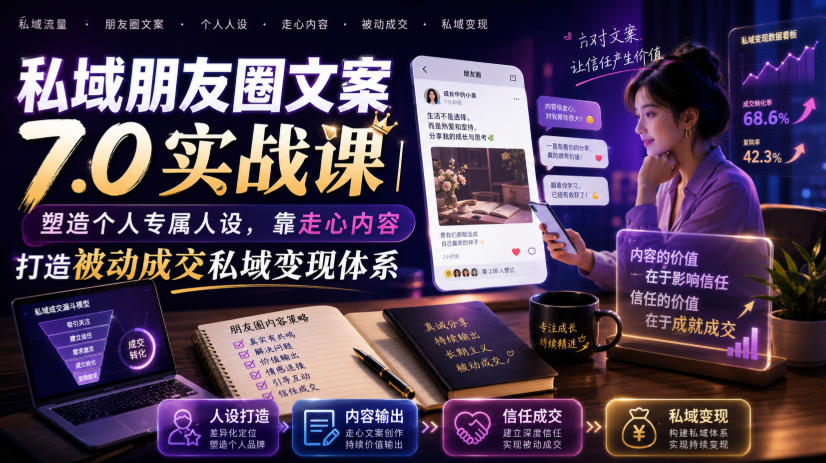私域朋友圈文案7.0实战课｜塑造个人专属人设，靠走心内容打造被动成交私域变现体系-钱途社