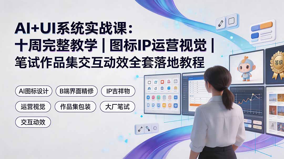 AI+UI系统实战课：十周完整教学｜图标IP运营视觉｜笔试作品集交互动效全套落地教程-钱途社