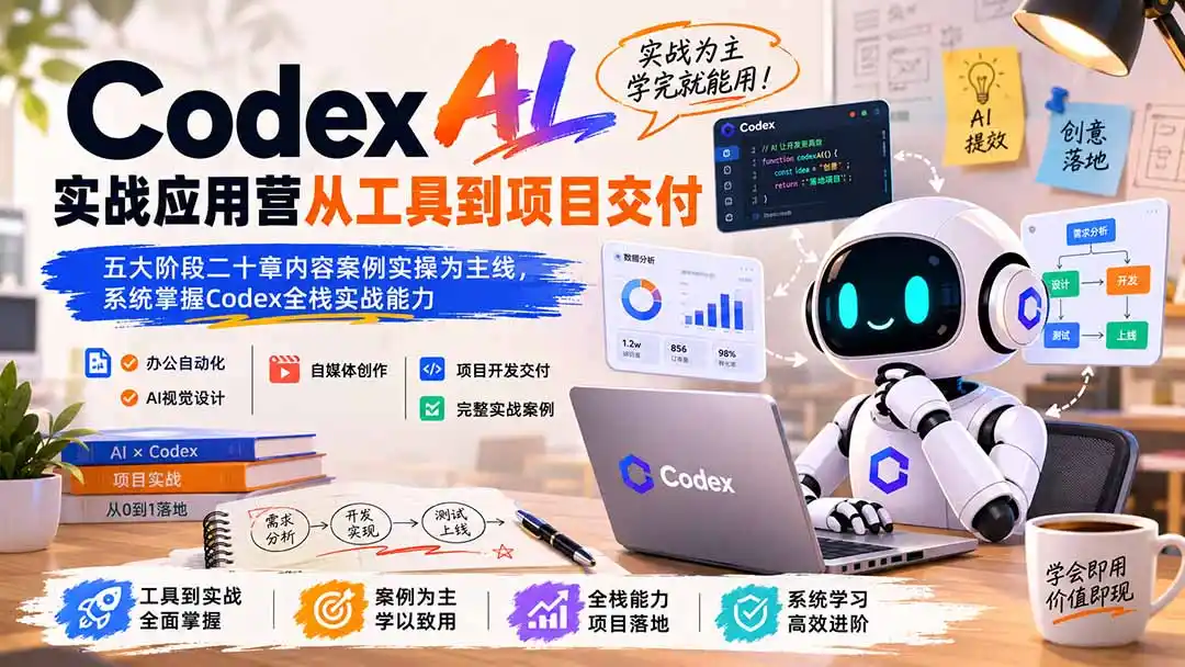 Codex AI实战应用营从工具到项目交付；五大阶段二十章内容案例实操为主线，系统掌握Codex全栈实战能力-钱途社
