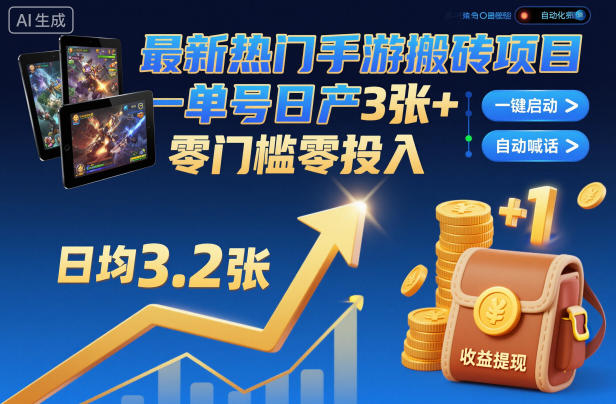 最新热门手游搬砖项目，一键自动化挂G，单号日产3张+，零门槛零投入【揭秘】-钱途社