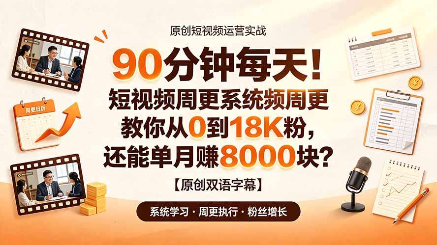 90 分钟每天！短视频周更系统教你从 0 到 18K 粉，还能单月赚 8000 块？【原创双语字幕】-钱途社