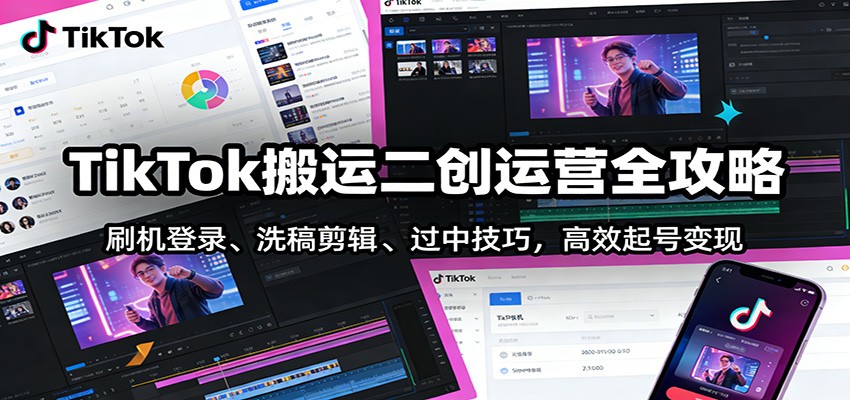 TikTok搬运二创运营全攻略：刷机登录、洗稿剪辑 、过中技巧，高效起号变现-钱途社