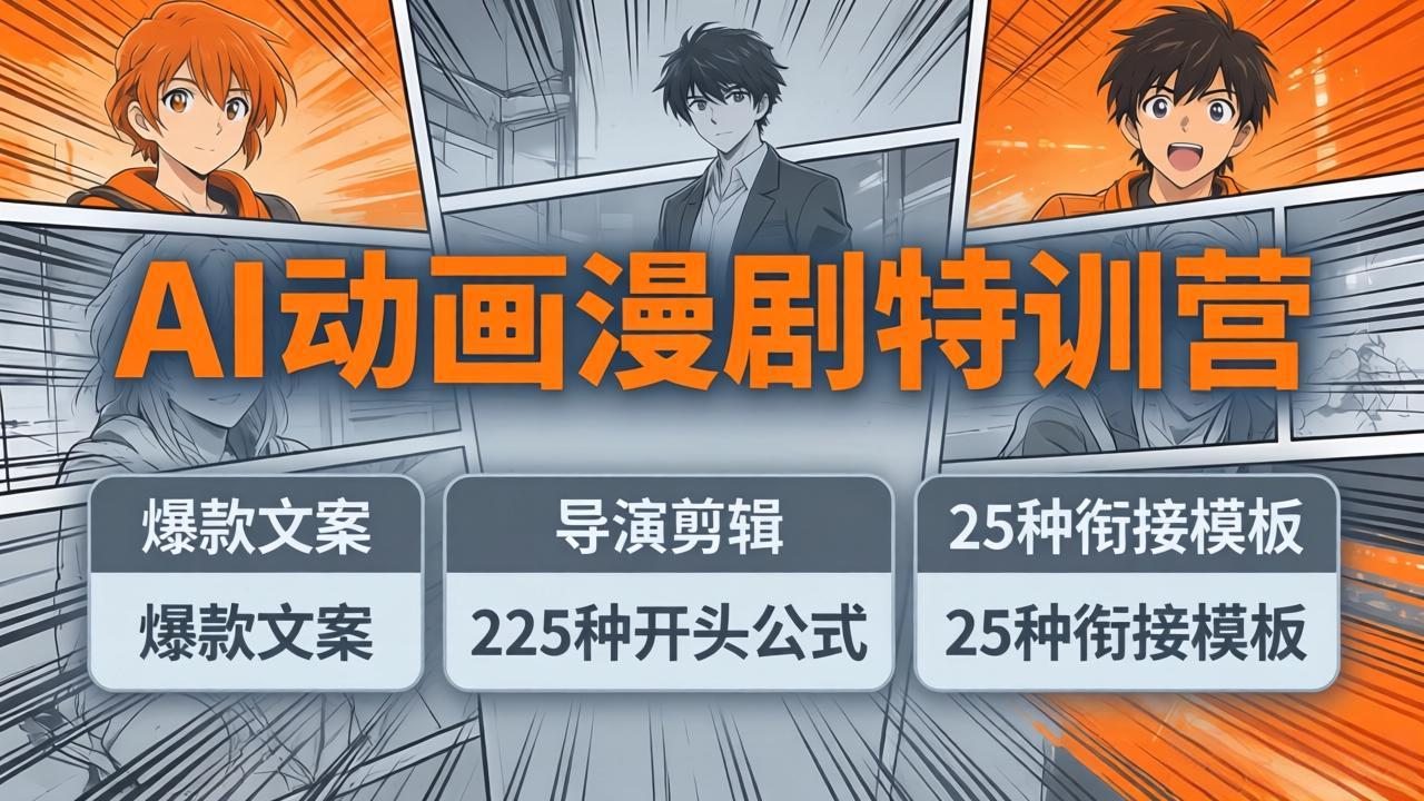 AI动画漫剧特训营:爆款文案+导演剪辑:225种开头公式+25种衔接模板,两小时剪电影级大片-钱途社