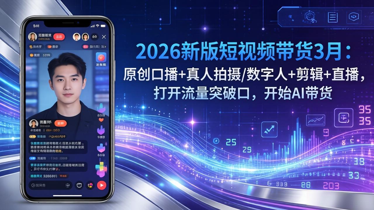 2026新版短视频带货3月：原创口播+真人拍摄/数字人+剪辑+直播，打开流量突破口，开始AI带货-钱途社