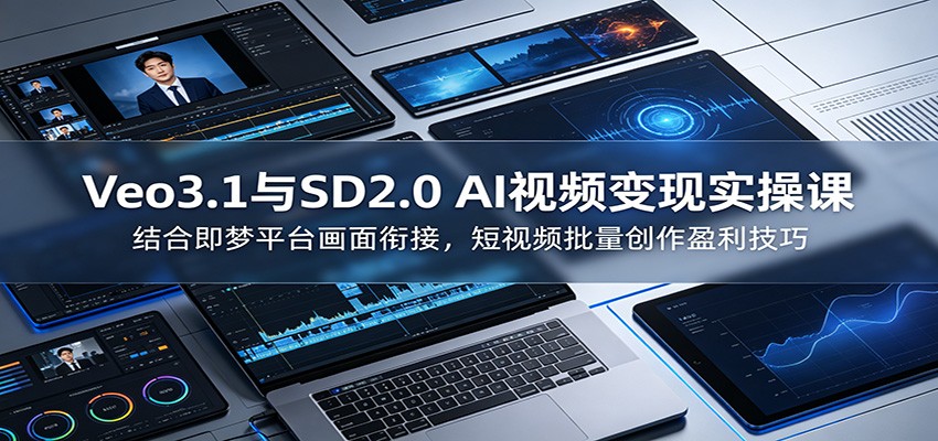 Veo3.1与SD2.0 AI视频变现实操课课：结合即梦平台画面衔接，短视频批量创作盈利技巧-钱途社