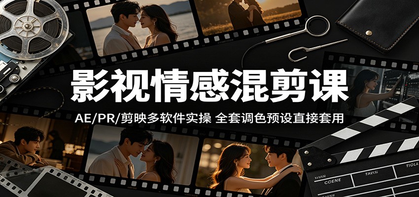 影视情感混剪课：AE/PR/剪映多软件实操，全套调色预设直接套用-钱途社