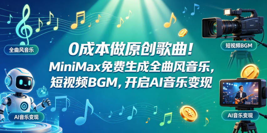 0成本做原创歌曲！MiniMax免费生成全曲风音乐，短视频BGM，开启AI音乐变现-钱途社
