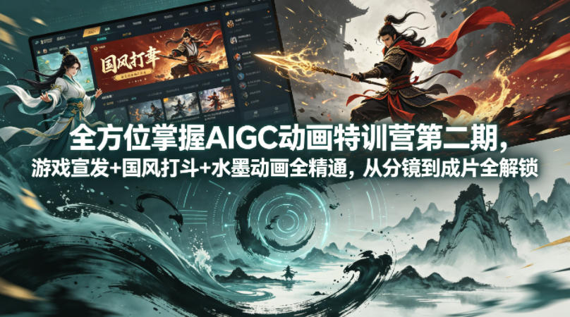 全方位掌握AIGC动画特训营第二期，游戏宣发+国风打斗+水墨动画全精通，从分镜到成片全解锁-钱途社
