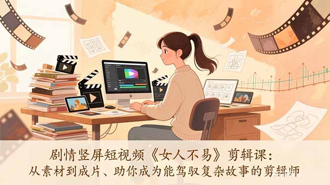 剧情竖屏短视频《女人不易》剪辑课：从素材到成片、助你成为能驾驭复杂故事的剪辑师-钱途社