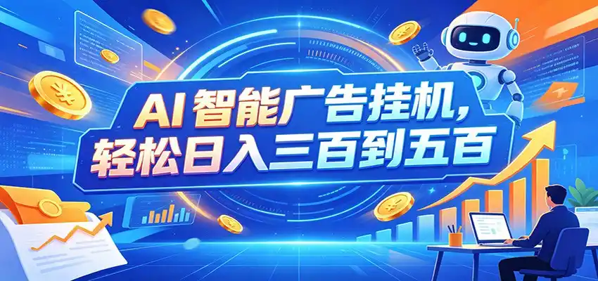 AI智能广告挂机，24小时自动跑，日入300-500，新手零门槛-钱途社