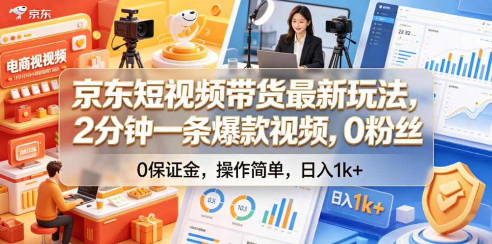 京东短视频带货最新玩法，2分钟一条爆款视频，0粉丝，0保证金，操作简单，日入1k+【揭秘】-钱途社