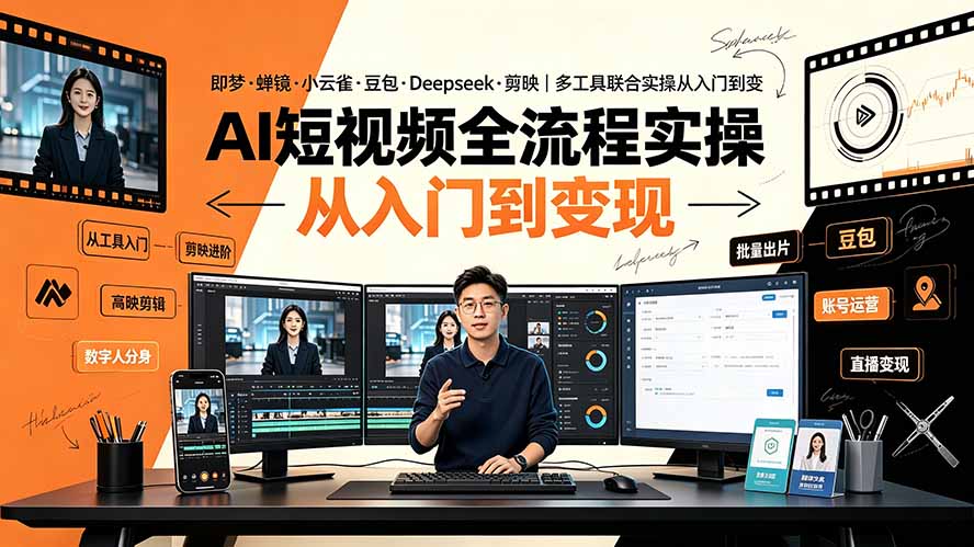 AI短视频全流程实操：即梦·蝉镜·小云雀·豆包·Deepseek·剪映｜多工具联合实操从入门到变现-钱途社