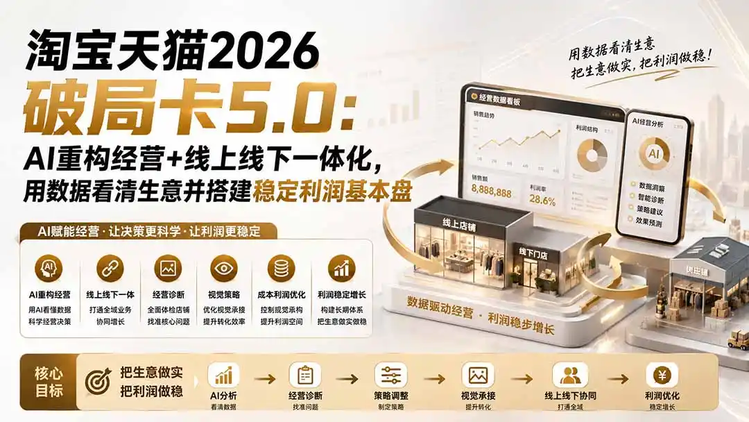 淘宝天猫2026破局卡5.0：AI重构经营+线上线下一体化，用数据看清生意并搭建稳定利润基本盘-钱途社