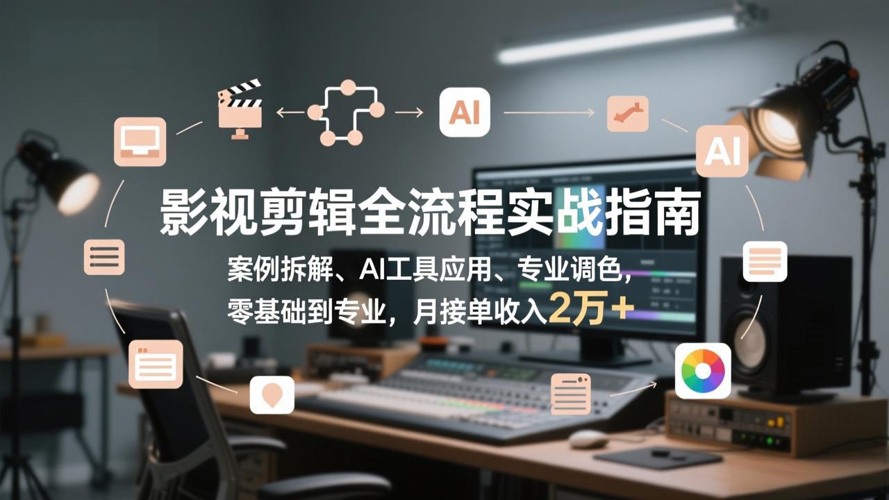 影视剪辑全流程实战指南，案例拆解、AI工具应用、专业调色，零基础到专业，月接单收入2万+-钱途社