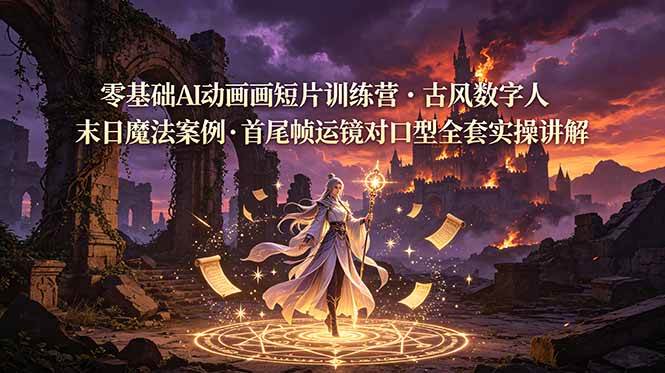 （19078期）零基础AI动画短片训练营，古风数字人末日魔法案例，首尾帧运镜对口型全套实操讲解-钱途社