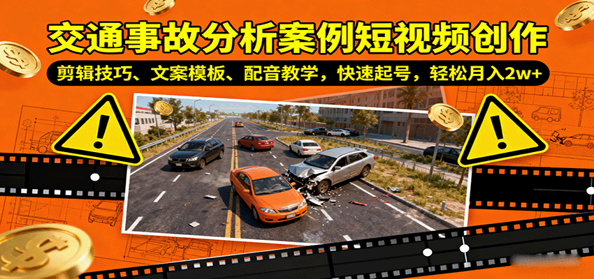 图片[1]-交通事故分析案例短视频创作，剪辑技巧、文案模板、配音教学，快速起号，轻松月入2w+-钱途社