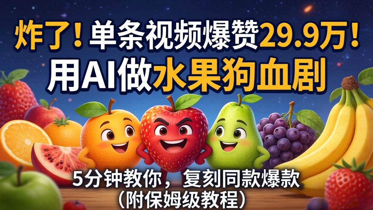 （18206期）炸了！单条视频爆赞 29.9 万！用 AI 做水果狗血剧，5 分钟教你，复刻同款爆款（附保姆级教程）-钱途社