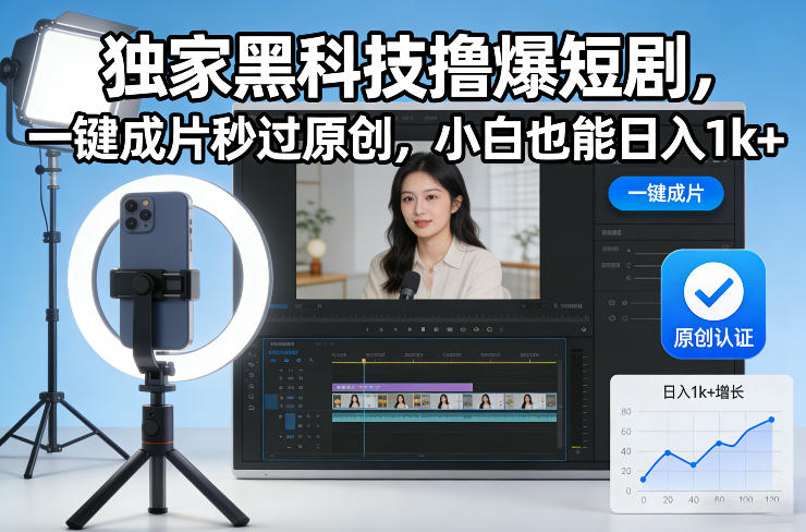 独家黑科技撸爆短剧，一键成片秒过原创，小白也能日入1k+【揭秘】-钱途社