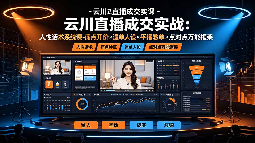 云川直播成交实战：人性话术系统课-痛点种草×塑品开价×逼单人设×平播憋单×点对点万能框架-钱途社