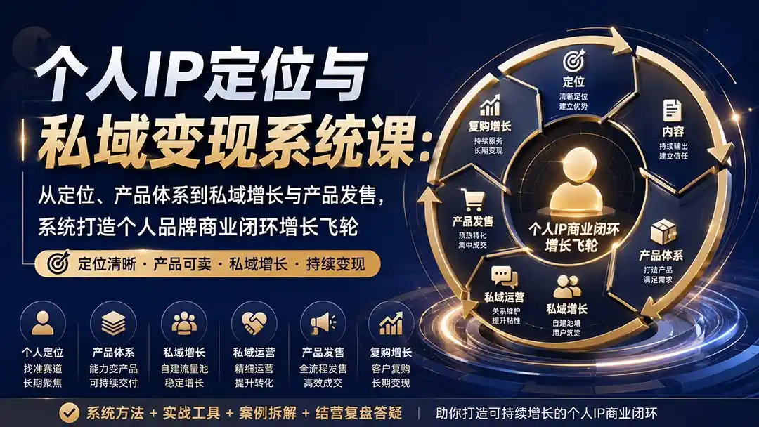 个人IP定位与私域变现系统课：从定位、产品体系到私域增长与产品发售，系统打造个人品牌商业闭环增长飞轮-钱途社