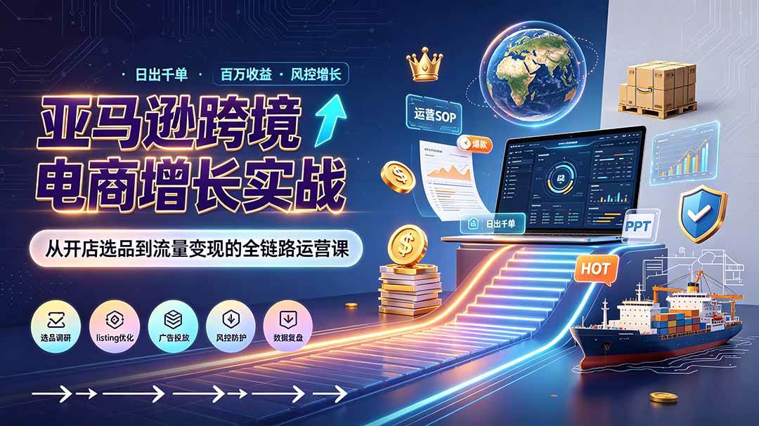 （19308期）亚马逊0-1孵化特训营8期：从注册风控到稳定日出千单实战，规避审核封店风险，标准化执行流程落地-钱途社