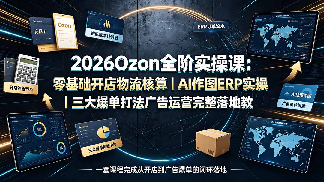 2026Ozon全阶实操课：零基础开店物流核算｜AI作图ERP实操｜三大爆单打法广告运营完整落地教程-钱途社