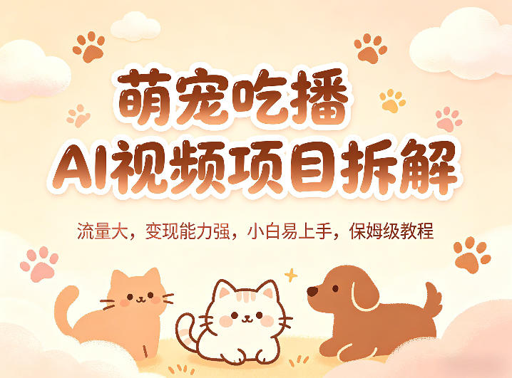 萌宠吃播AI视频项目拆解，流量大，变现能力强，小白易上手，保姆级教程-钱途社