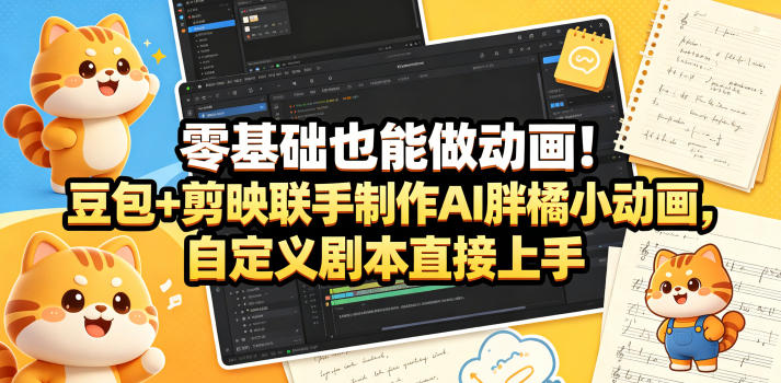 零基础也能做动画！豆包+剪映联手制作AI胖橘小动画，自定义剧本直接上手-钱途社