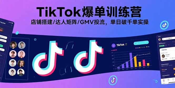 TikTok爆单训练营，店铺搭建/达人矩阵/GMV投流，单日破千单实操-钱途社