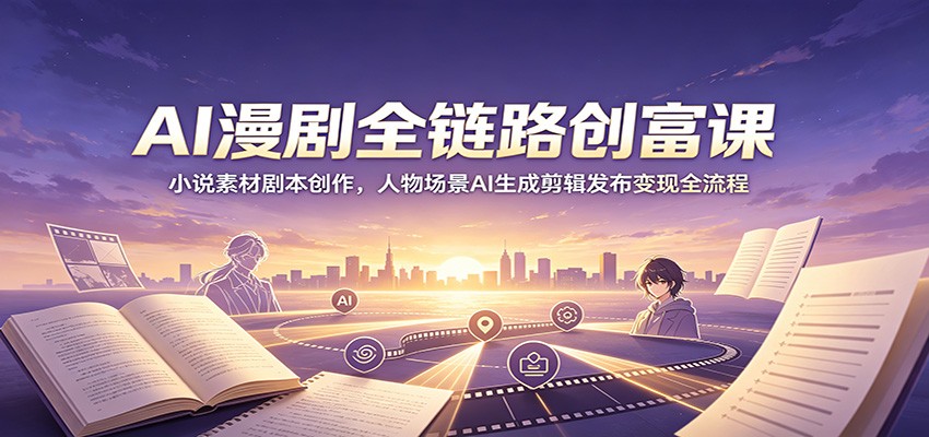 AI漫剧全链路创富课：小说素材剧本创作，人物场景AI生成剪辑发布变现全流程-钱途社
