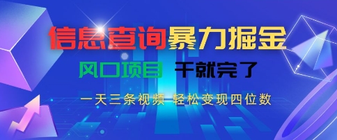 信息查询暴力掘金，一天三条视频，轻松变现四位数，风口项目干就完了【揭秘】-钱途社