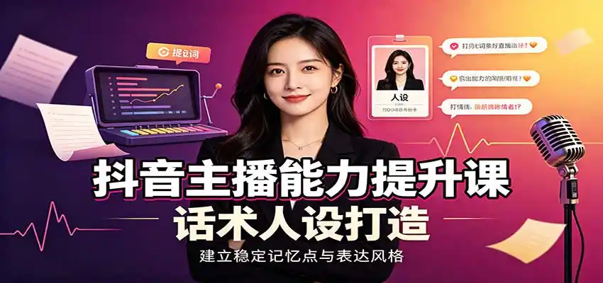 抖音主播能力提升课：账号底层逻辑，直播间搭建调试，话术人设打造全套教学-钱途社