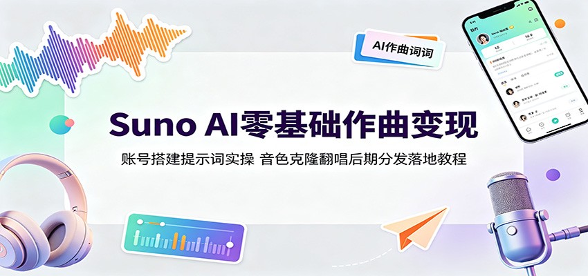 Suno AI零基础作曲变现：账号搭建提示词实操，音色克隆翻唱后期分发落地教程-钱途社