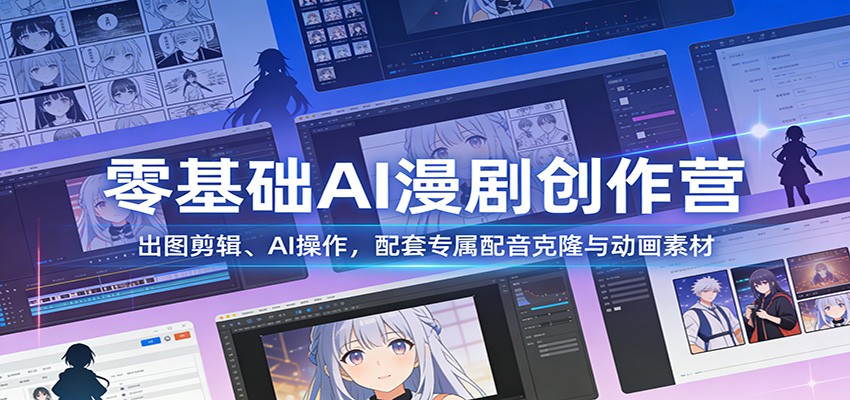 零基础AI漫剧创作营：出图剪辑、AI操作，配套专属配音克隆与动画素材-钱途社