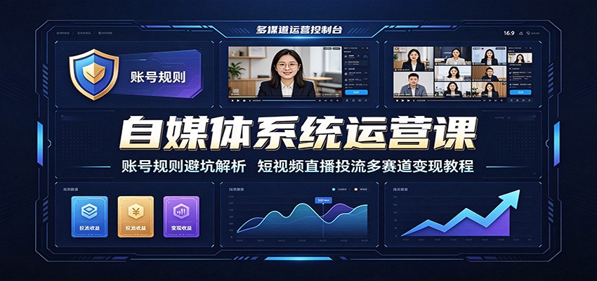 自媒体系统运营课：账号规则避坑解析，短视频直播投流多赛道变现教程-钱途社