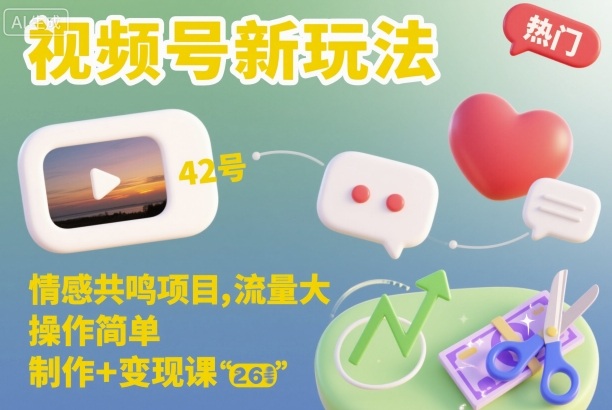视频号新玩法，情感共鸣项目，流量大，操作简单，制作+变现课-钱途社