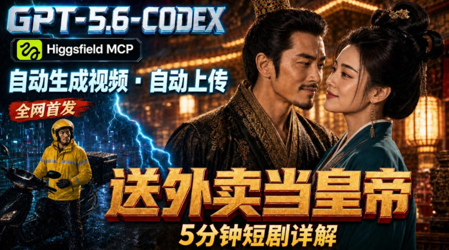 GPT-5.6 Codex+Higgsfield MCP：一条指令生成5分钟短剧并自动上传YouTube(油管)-钱途社