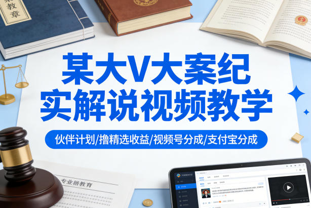 某大V大案纪实解说视频教学，可做伙伴计划、撸精选收益，视频号和支付宝分成计划均可-钱途社