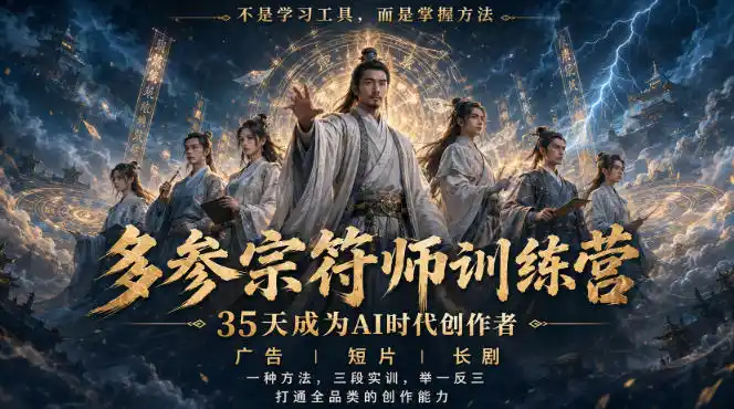 多参宗符师训练营，35天成为AI时代创作者，广告|短片|长剧，一种方法，三段实训，举一反三，打通全品类的创作能力-钱途社