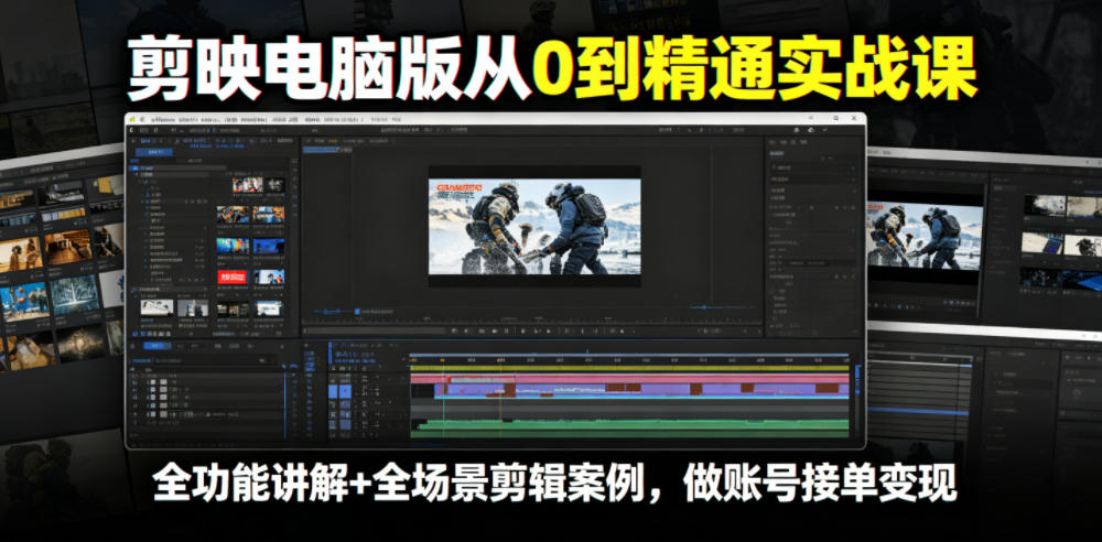 剪映电脑版从0到精通实战课，全功能讲解+全场景剪辑案例，做账号接单变现-钱途社