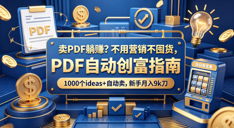卖PDF躺賺？不用营销不囤货，PDF自动创富指南，1000个ideas+自动卖，新手月入9k刀【原创双语字幕】-钱途社