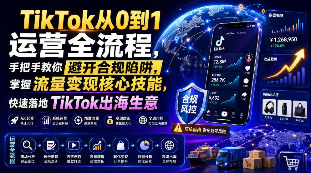 TikTok从0到1运营全流程，手把手教你避开合规陷阱，掌握流量变现核心技能，快速落地TikTok出海生意(更新8月)-钱途社