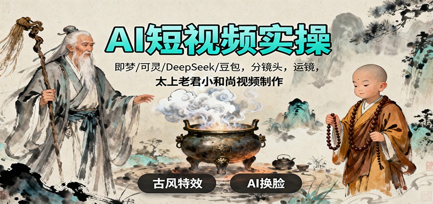 AI短视频实操，即梦/可灵/DeepSeek/豆包，分镜头，运镜，太上老君小和尚视频制作-钱途社