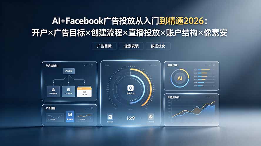 AI+Facebook广告投放从入门到精通2026：开户×广告目标×创建流程×直播投放×账户结构×像素安装×AI赋能-钱途社