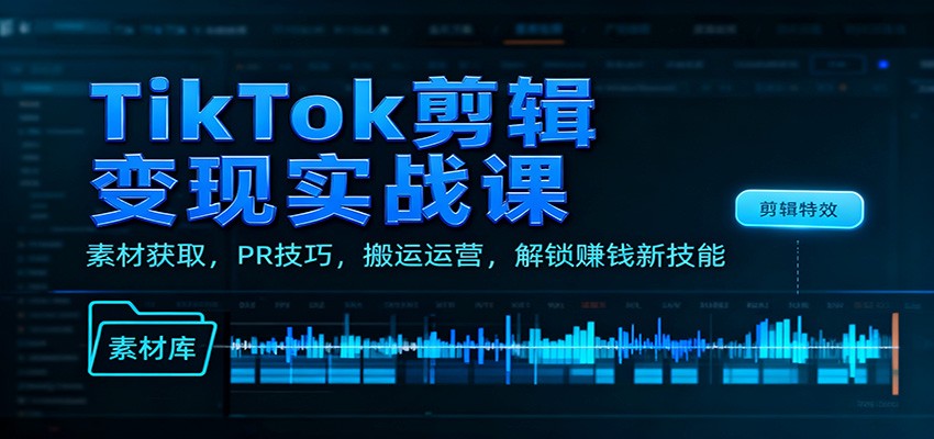TikTok剪辑变现实战课：素材获取，PR技巧，搬运运营，解锁赚钱新技能-钱途社